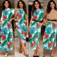 thumbnail image 5 of Jeiento Tropical Couple Matching Outfits Dress for Women Hawaiian Shirt for Men Floral Leaves Casual Shirt Long Maxi Dress Cap Sleeve Sun Dresses Beach Vacation Shirts, 5 of 7