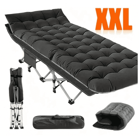 Folding Camping Cot W/Mat For Adults, Heavy Duty Outdoor Bed With Carry Bag,1200 D Layer Oxford Travel Camp Cots Extra Large XXL Folding Camping Bed With Widened Width, Strong Load-Bearing Capacity,