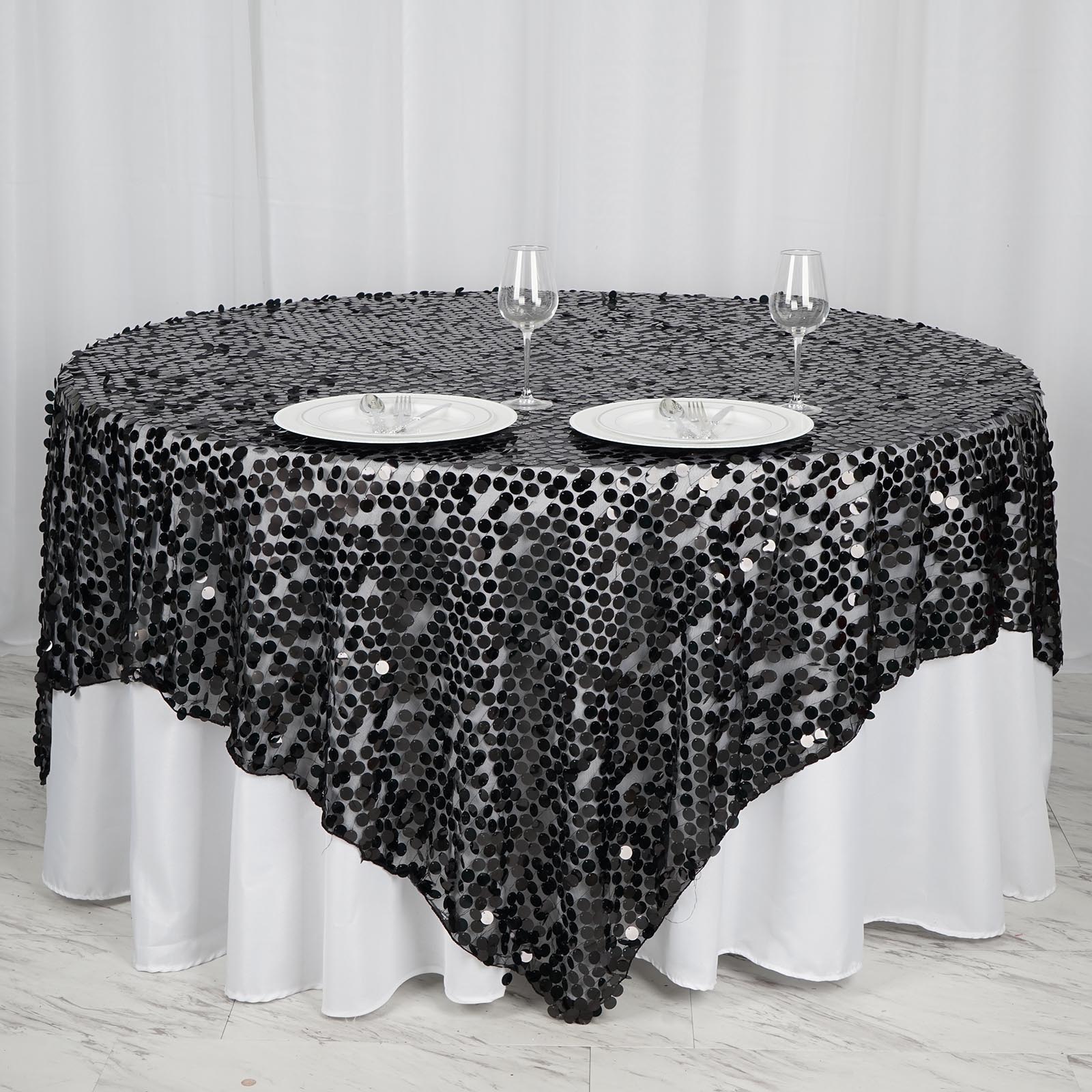 Efavormart 90" Square Premium Big Sequin Tablecloth Overlay Table