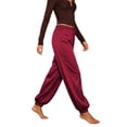 thumbnail image 6 of Ynynloco Women's Satin High Waist Cargo Joggers Pants Dressy Casual Lightweight Silky Elastic Waist Trousers with Pockets, 6 of 9