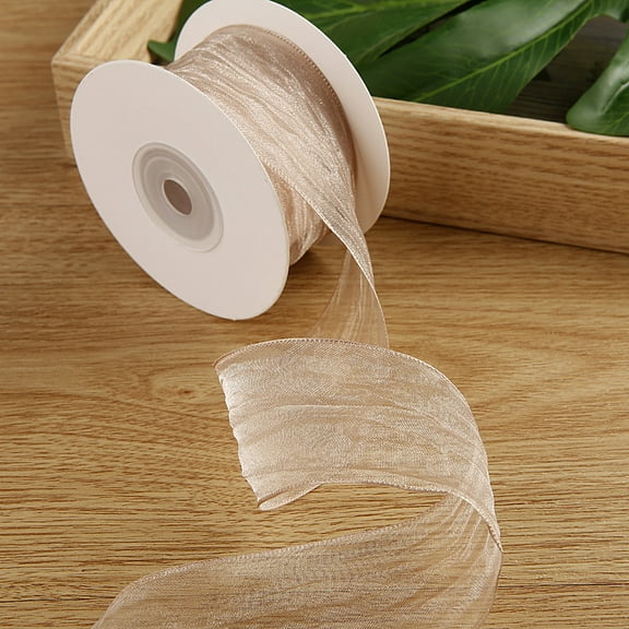4cm Dusty Crinkle Sheer Ribbons for Christmas Tree Decoration Gift Wrapping Wreath Crafts Bows Flower Bouquet Wrap Home Decor (10 Yards)（apricot）