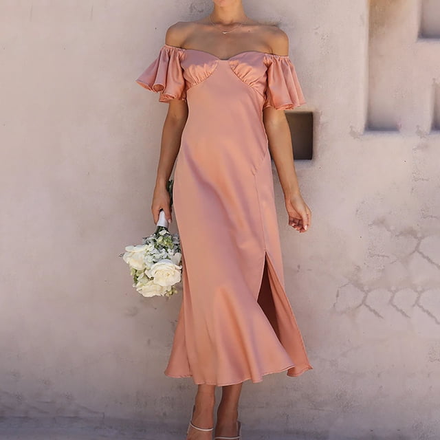 Mefallenssiah Mode Femmes Casual Printemps Été Manches Courtes Robe à Col Rond Cheville