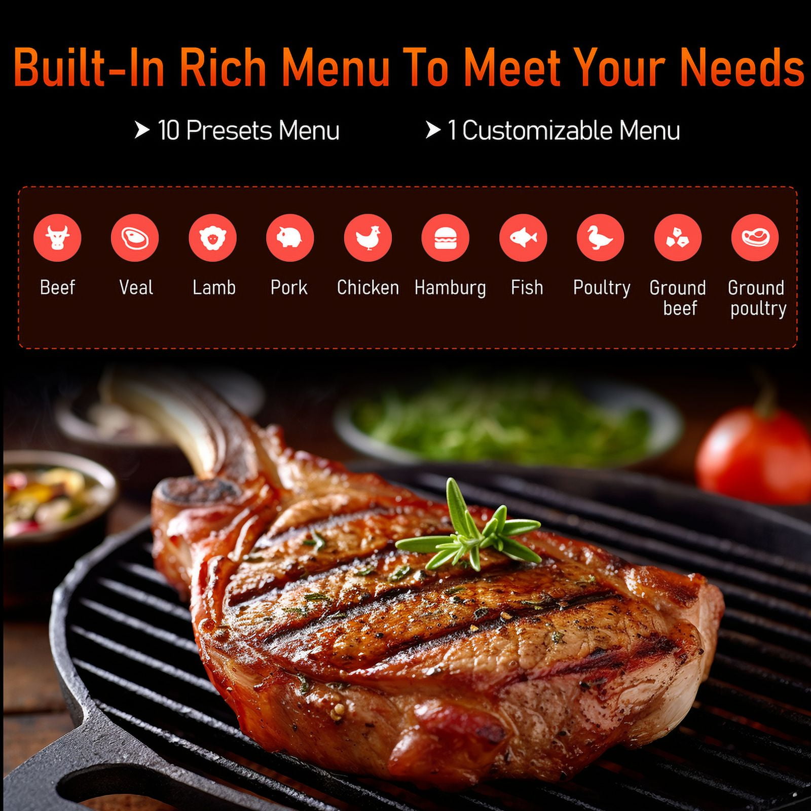 AlfaBot Wireless Meat Thermometer Digital, 2 Probes, Improved Stability, 520FT Bluetooth Cooking Thermometer for Grill, BBQ, Smoker, Air Fryer, Rotisserie