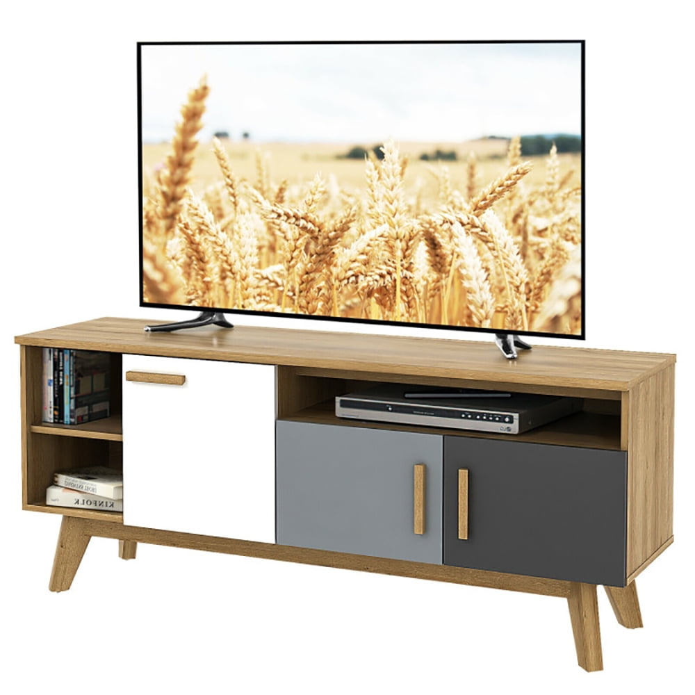 Finihen TV Stand, TV Cabinet, 65 Inch TV Stand with 3 Storage Cabinets and 3 Open Shelves, for Living Room, Bedroom, Grey & White & Black
