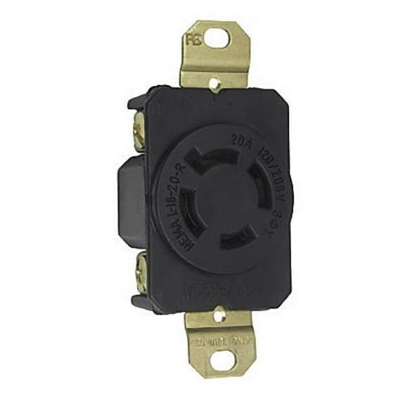 L1820R Black Turnlok NEMA Single Receptacle 4-Wire 20A 120/208V