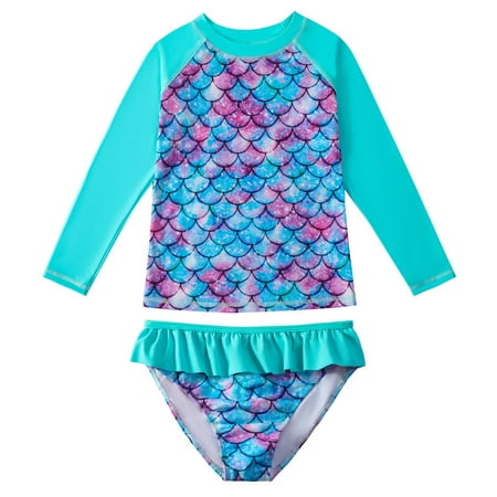 

Uccdo Kids Girls Rashguard Two-Pieces Swimsuit Kids Long Sleeve Beach Wear Bathing Suit 2-10Y