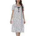thumbnail image 2 of Aueoeo Nightgown For Women Floral Printed Short Puffy Sleeve Sleepwear Cute Comfy Sleepshirts Pleated Bowknot Nightshirt, 2 of 6