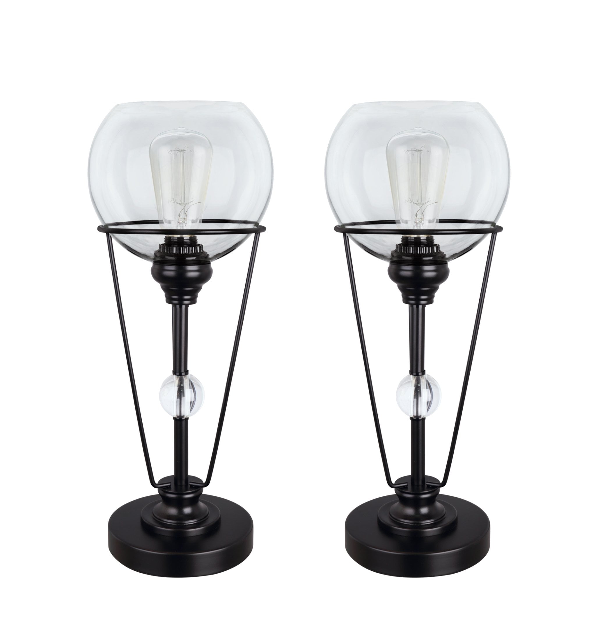 Matte Black and Clear Glass Outdoor Table Lamp Set
