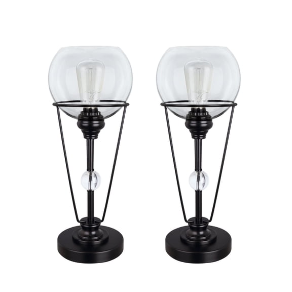 Aspen Creative 40212-12, 18-1/4" High Transitional Metal & Glass Table Lamp, Matte Black and Clear Glass Shade, 7-1/4" Wide