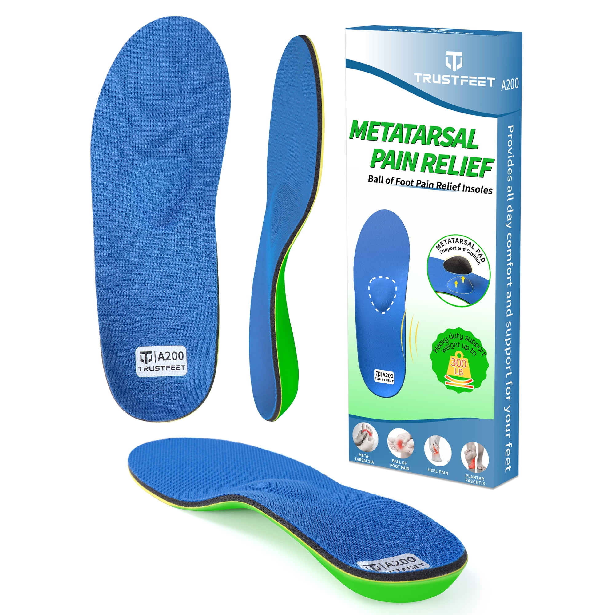 Trustfeet Heavy Duty Support Metatarsal Pain Relief Insoles for Metatarsalgia,Morton's Neuroma,Ball of Foot Pain Relief,Plantar Fasciitis,Arch Support Orthotics Shoe Inserts for Man Women-F