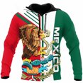 thumbnail image 3 of Sudadera con capucha con estampado 3D de la bandera de México y emblema nacional para hombre, sudadera de manga larga con estampado mexicano azteca, ropa de calle, 3 of 5
