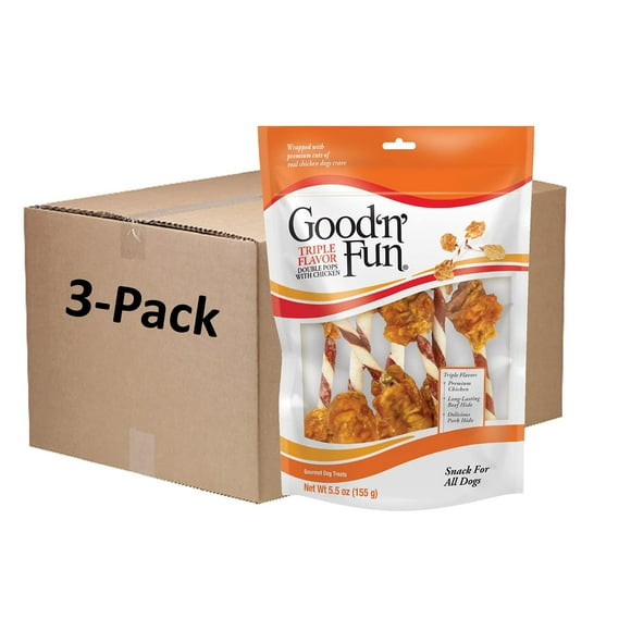 Good ânâ Fun Triple Flavor Double Pops with Chicken 5.5 Ounces, Gourmet Dog Snacks (3 Pack)