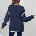 thumbnail image 6 of Women's Fashion Color Blocked Round Neck Long Sleeved Knitted Sweater Pullover Sweater Top for Fall Winter Stylish Casual Outfits,Navy,S, 6 of 7