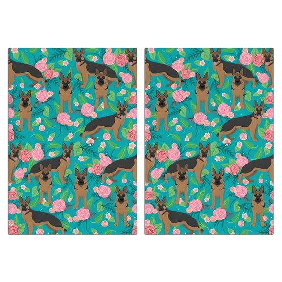2 Pcs Funny Kitchen Towels,German Shepherd Dog and Flower Microfiber Dish Towels,Kitchen Tea Towels,Kitchen Towel Set (18" X 26")