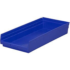 Plastic Shelf Bin Nestable 11-1/8"W x 23-5/8" D x 4"H Blue, Lot of 6