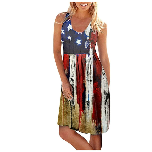 Wodstyle - Womens Summer 4th of July Sleeveless Independence Day Mini ...