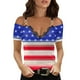 thumbnail image 1 of Moda Mujer Causal V-Cuello Día de la independencia Blusa con estampado de encaje Camiseta de manga corta Tops de verano Fridja hjk4255, 1 of 5