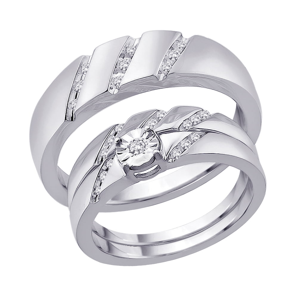 Katarina 10K White Gold Diamond Trio  Wedding  Ring  Set 