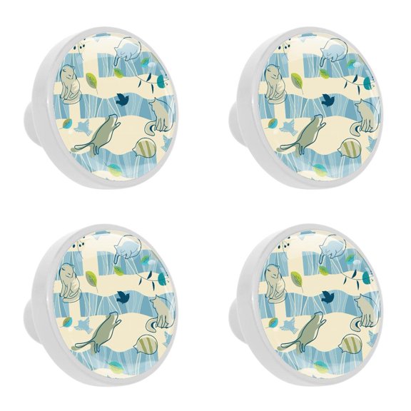 4 Pcs Cat Knobs for Kitchen Cabinet Cupboard Dresser Bookcase Drawer Pulls Handles Round Home Decor