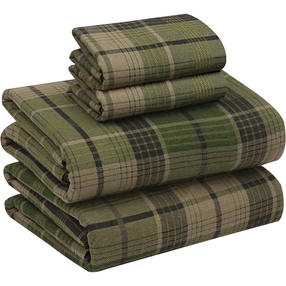 RUVANTI Flannel Sheets Queen Size - 100% Cotton Double Brushed Bed Sheets, Deep Pockets 16 Inches Queen Sheet Set, All Seasons Breathable & Extra Soft - Warm & Cozy, 4 Piece, DNA Plaid