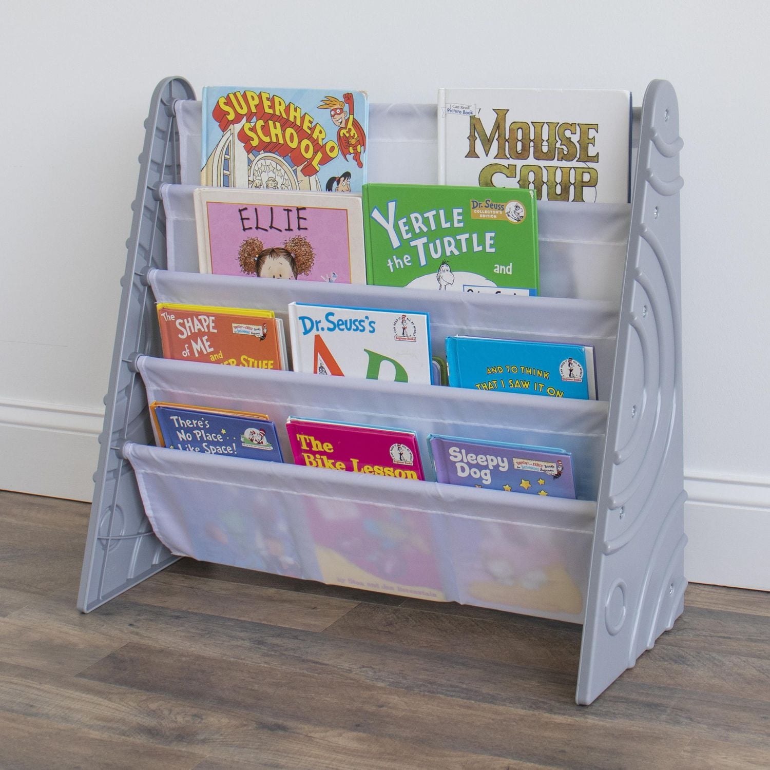 Humble Crew Saturn Grey Kids Bookshelf 4 Tier Book Organizer, Grey/White