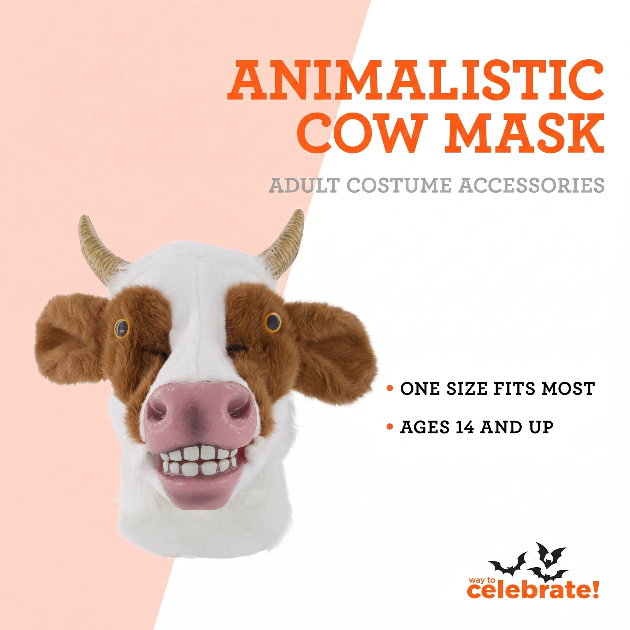 Animalistic Cow Mask Costume Accessory for Adults, Brown and White, Halloween by Way To Celebrate
