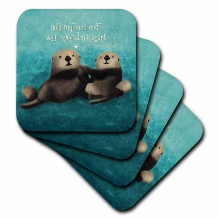 

3dRose Two sea otters holding hands in the ocean - Soft Coasters set of 4
