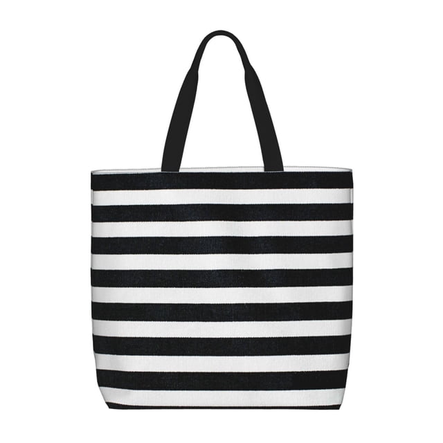 Easygdp Black And White Stripes Bolsa Tote para Mujer, Bolso de Hombro para Trabajo, Playa, Viajes, Compras y Supermercado