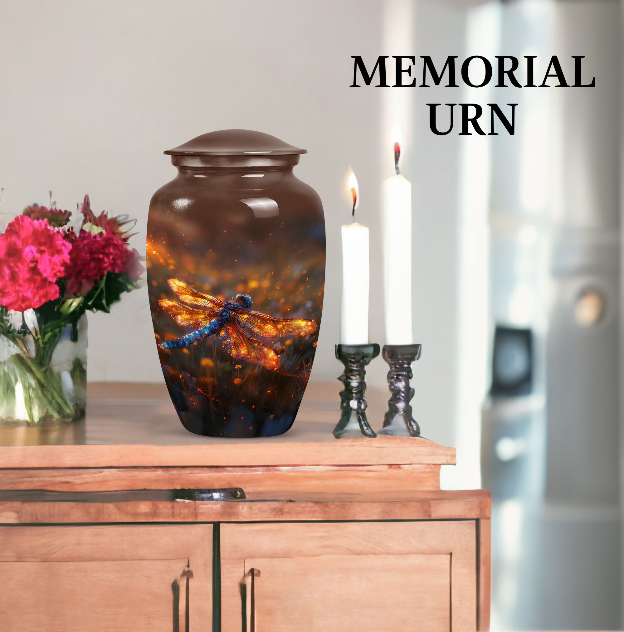 Fiery Dragonfly Dreams Unique Urns For Human Ashes - Cremation Urn Human Ashes - Urn For Ashes For Women & Men - Urns For Human Ashes Large Adult - Urns For The Ashes (Size -10inch)