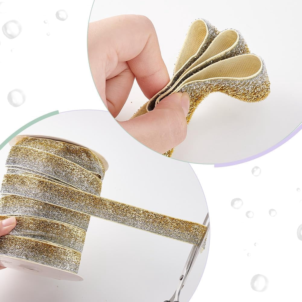 1roll 50 Yards(45.7m) Christmas Gold Metallic Ribbon 1 inch(2.7cm) Width Single Face Wide Ribbon with Spool Sparkle Polyester Ribbon for Holiday Wedding Birthday Party Decor Wrapping Silver