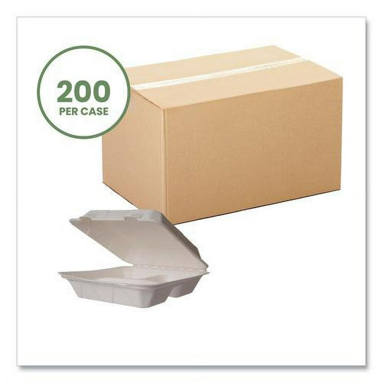 White Molded Fiber Clamshell Containers, 9 x 18 x 2, White, Sugarcane, 200/Carton White Molded Fiber Clamshell Containers, 9 x 18 x 2, White, Sugarcane, 200/Carton