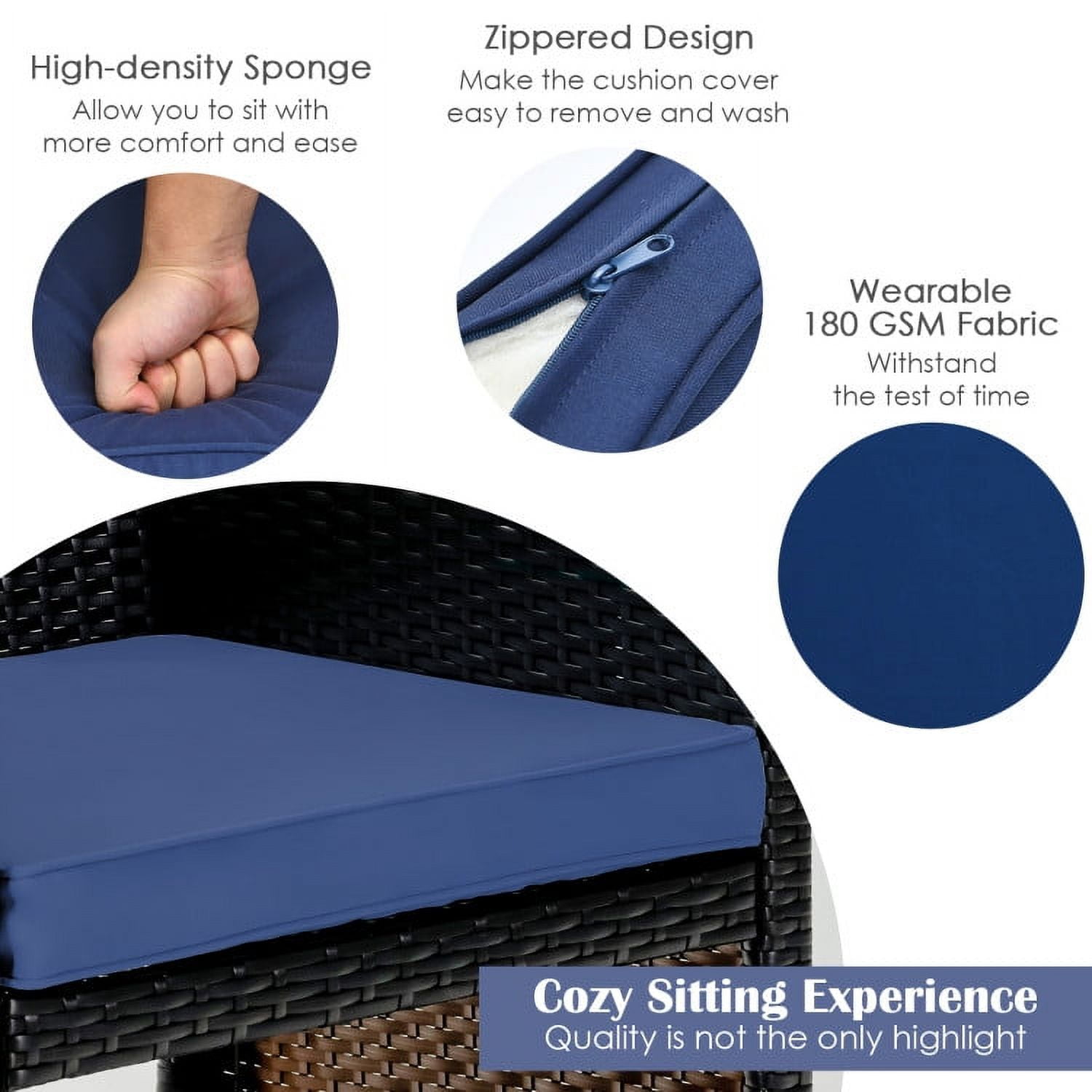 Aimee Lii 4 Pieces Wicker Patio Furniture Set, Coffee Table Cushioned Sofa, Modern Patio Furniture, Navy Aimee Lii 4 Pieces Wicker Patio Furniture Set, Coffee Table Cushioned Sofa, Modern Patio Furniture, Navy