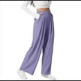 thumbnail image 3 of Pantalones de Traje Anchos para Mujer, Holgados, de Cintura Alta Elástica, Informales, Largos, Color Orquídea, Talla S, 3 of 7