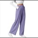 thumbnail image 3 of Pantalones de Traje Anchos para Mujer, Holgados, de Cintura Alta Elástica, Informales, Largos, Color Orquídea, Talla M, 3 of 7
