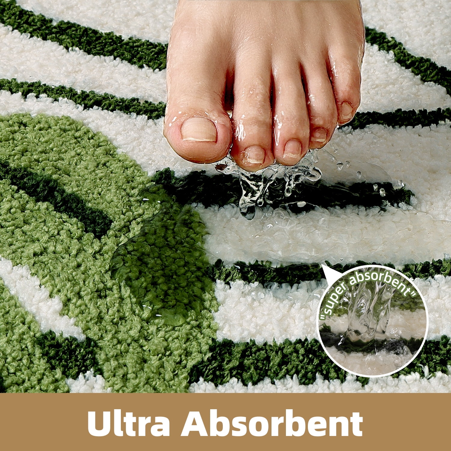PABUBE Monstera Leaf Bathroom Rug, 17"x29", Cute Green Plush Bath Mat, Fluffy Soft & Absorbent, Non-Slip and Machine Washable Bath Rug for Bathroom Floor