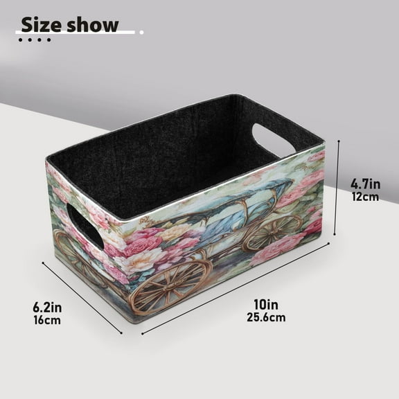 BZSMCE Shelf Baskets Victorian Carriage with Roses Pattern Storage Cube Bins 10.1*6.3*4.7in Set of 2