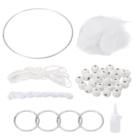 Uxcell DIY Dream Catcher, Making Dream Catcher Supplies Handmade Dream Catcher Kit Feather Crystal Beads for Wall Hanging Ornament Decor Craft, White