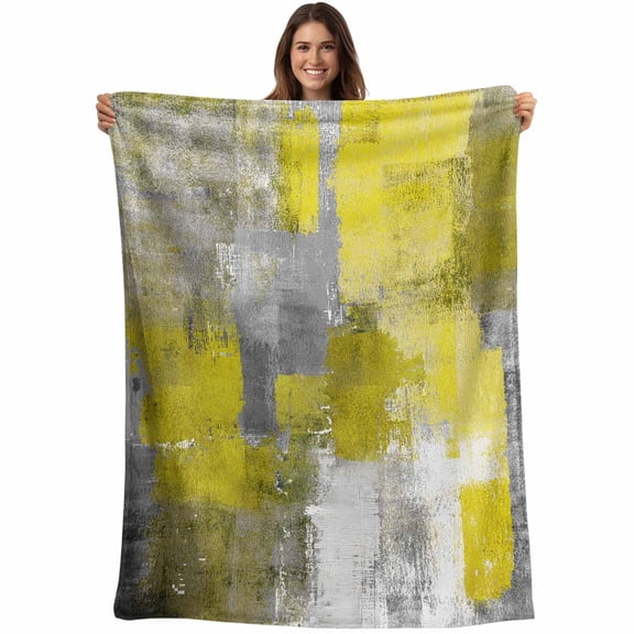 Yellow Gray Graffiti Block Throw Blankets, Modern Abstract Texture Art Soft Fleece Blanket Decorative for Home Sofa Couch Chair Living Bedroom, 40x50 inches,