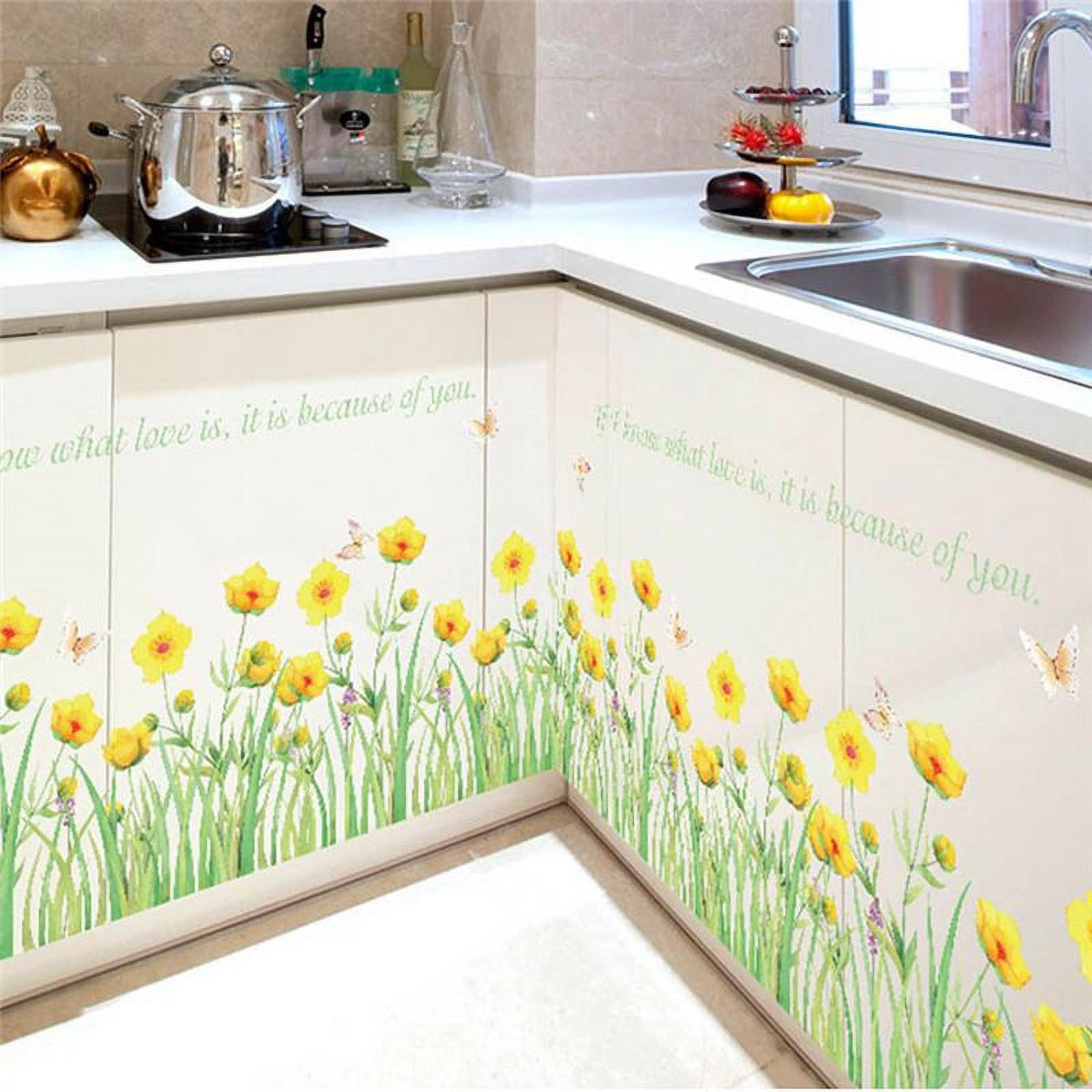 DIY Nature Yellow Flowers Green Grass Wall Sticker Home Decor 3d Wall Decals floral Home Decoration 50*70cm/19.6*27.5in
