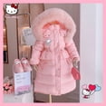 thumbnail image 1 of Winter Anime Sanrio Y2K Hellokittys Kuromi Girls Down Clothes Long Fur Hooded Cotton Padded Jacket Warm Slimwaist Kids Outerwear, 1 of 5