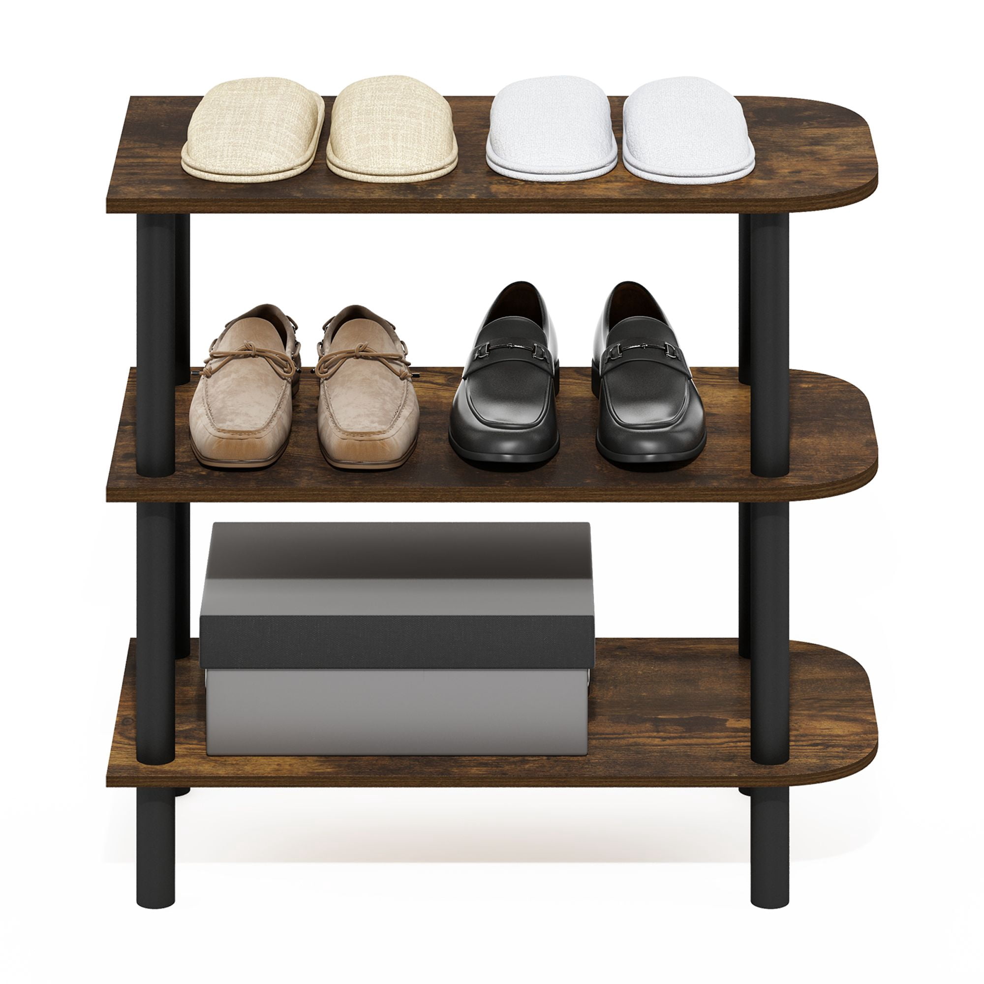 Furinno TURN-N-TUBE 26-Inch 3-Tier Curved Freestanding Shoe Amber Pine/Black
