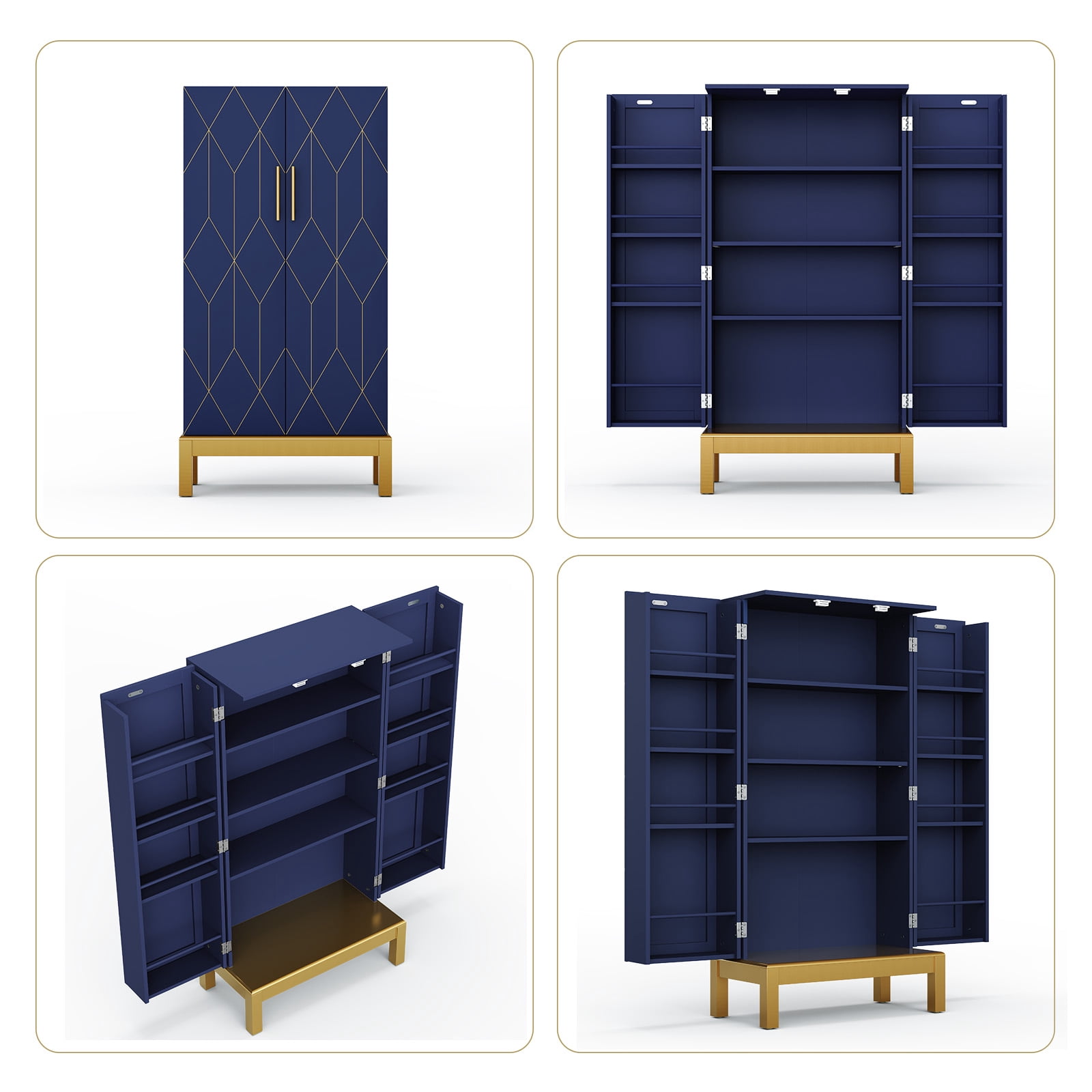 HLR 45" Kitchen Pantry Cabinet with Doors and Adjustable Shelves, Food Storage for Dining Room, Navy Blue