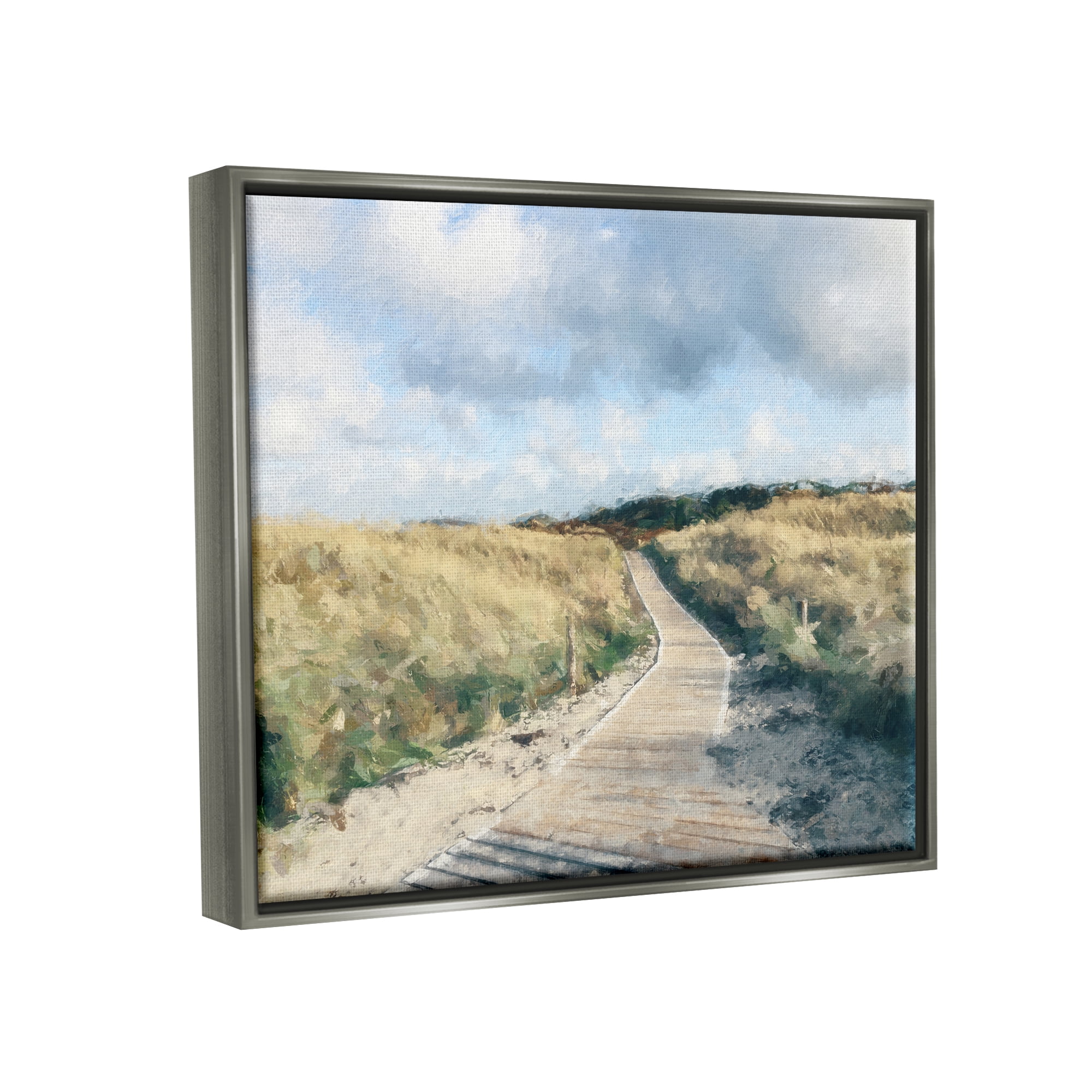 Stupell Coastal Boardwalk Path Landscape Landscape Painting Gray Floater Framed Art Print Wall Art