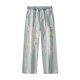 thumbnail image 5 of Pantalones vaqueros de longitud completa para hombre, de moda, informales, desgastados, irregulares, con agujeros, de pierna recta, pantalones de mezclilla para hombre., 5 of 5