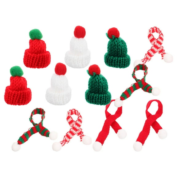 IBASETOY 12pcs Mini Top Hats for Crafts White Woolen Yarn Small Scarf Shape Christmas Decorations
