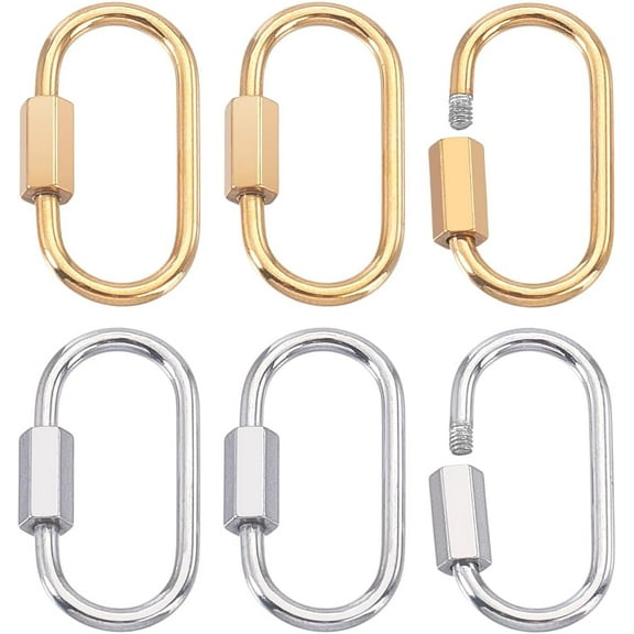 6Pcs Small Locking Carabiner Screw Stainless Steel Oval Screw Carabiner Lock Charms Locking Keychain Clip Hook Quick Link