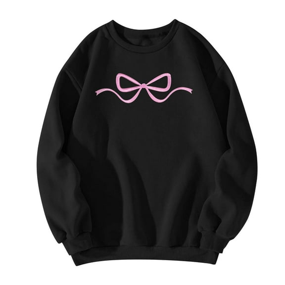 Fall Sweatshirts For Women Bow Print Long Sleeve Pullover Sweatshirt For Soft Crewneck Casual Fall Winter Fashion