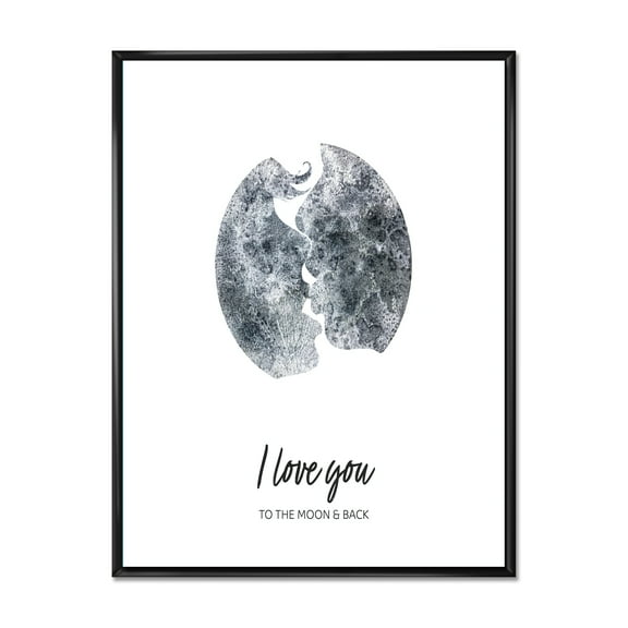 Designart 'Kiss of Two Lovers In Romantic Moon Shape' Modern Framed Canvas Wall Art Print