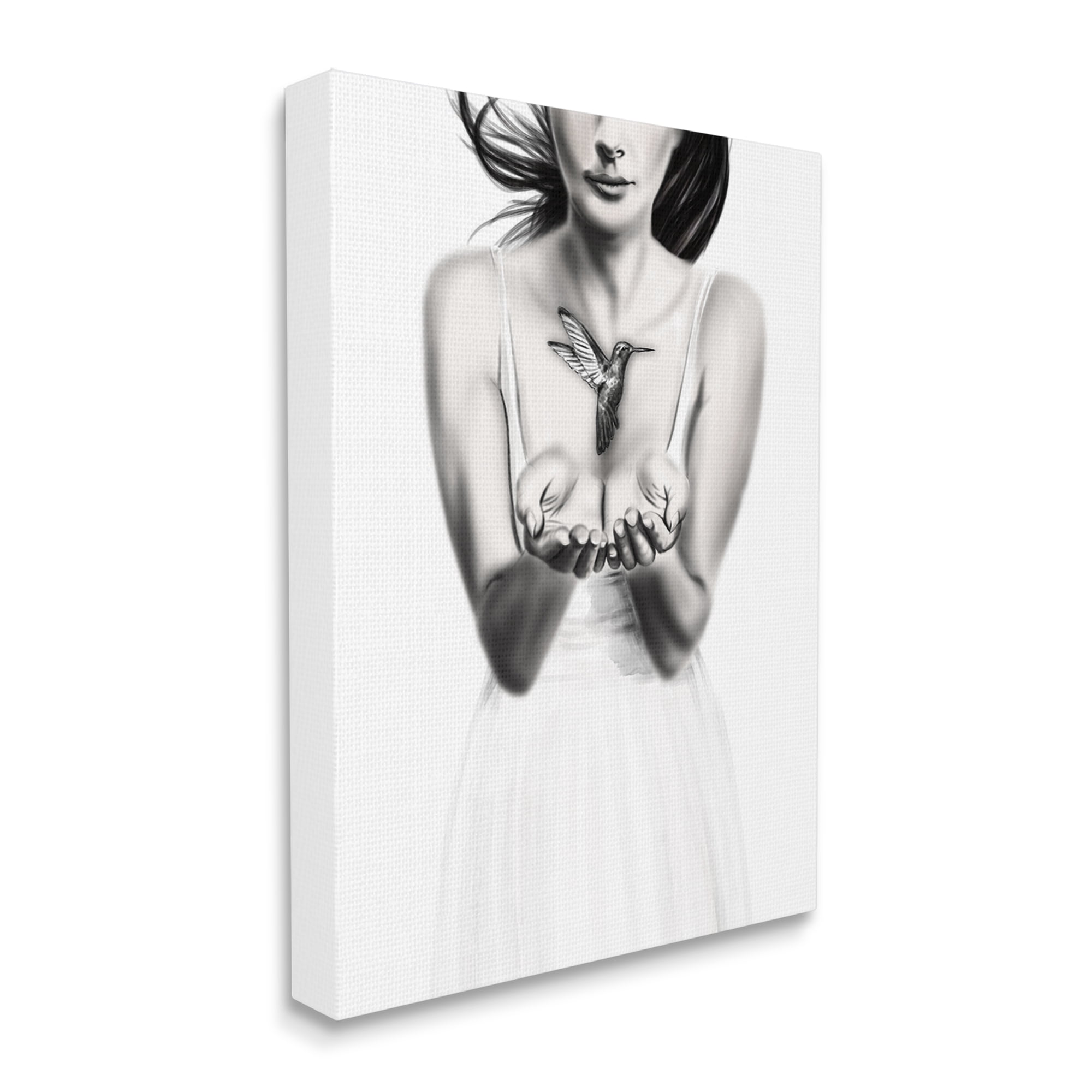 Stupell Industries Girl with Hummingbird Animals & Insects Painting Gallery Wrapped Canvas Print Wall Art, 24 x 30