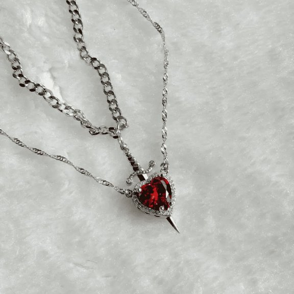 Heart and Sword Necklace Couple Necklaces With 18'' inch chain in 925 Sterling Silver 2pcs Necklace Special Gift For Couples